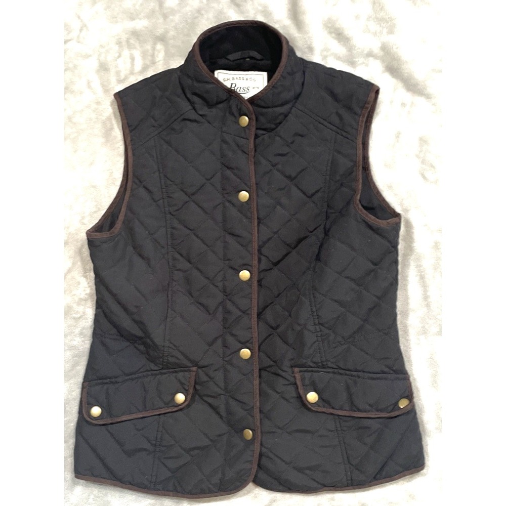 GH Bass Womens Black Quilted Snap Button Barn Style Sleeveless Vest Jacket S